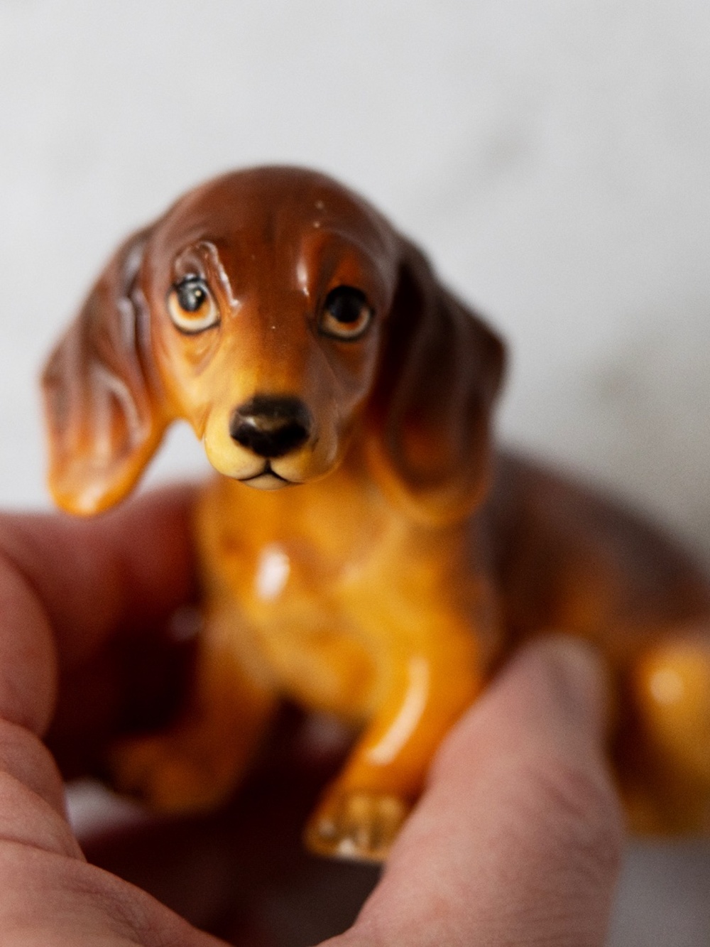 Vintage ceramic sad mopey Dachshund dog figurine possibly Lefton Japan